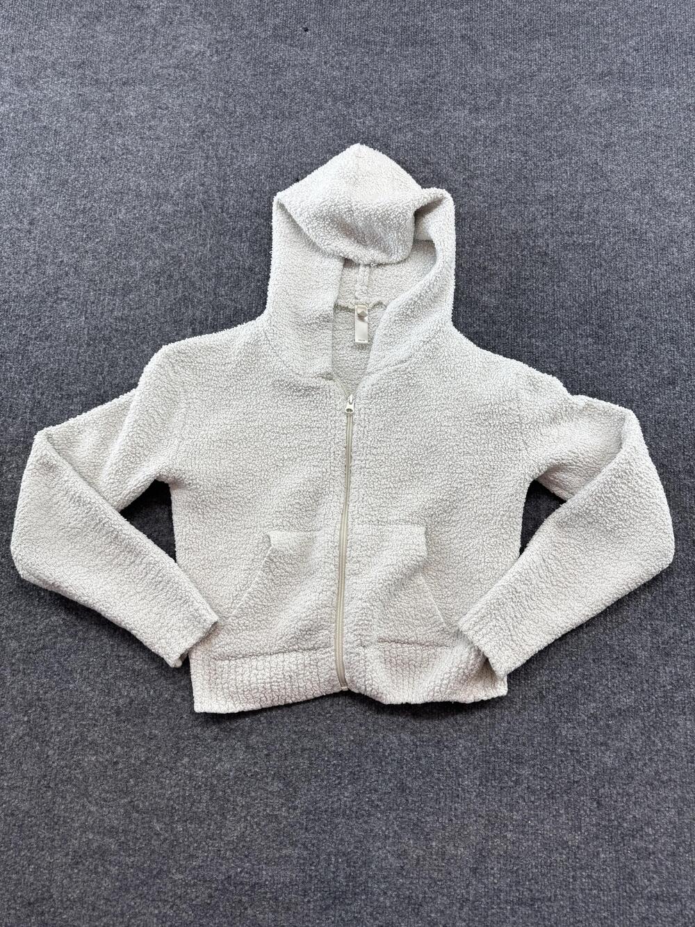 SKIMS Hoodie Womens XXS/XS Gray Sherpa Fleece Full Zip Cropped Pockets Jacket